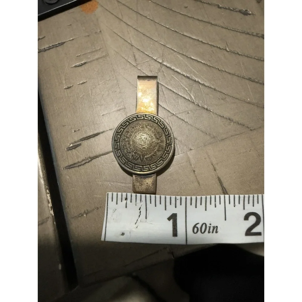 Vintage Sterling Silver Mayan Aztec Calendar‎ Tie Clip Money Clip Jencha Mexico